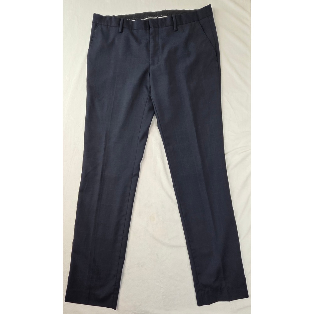 Mexx Dress Pants Men 40R‎ Navy Blue Plaid Metropolitan Flat Front Good